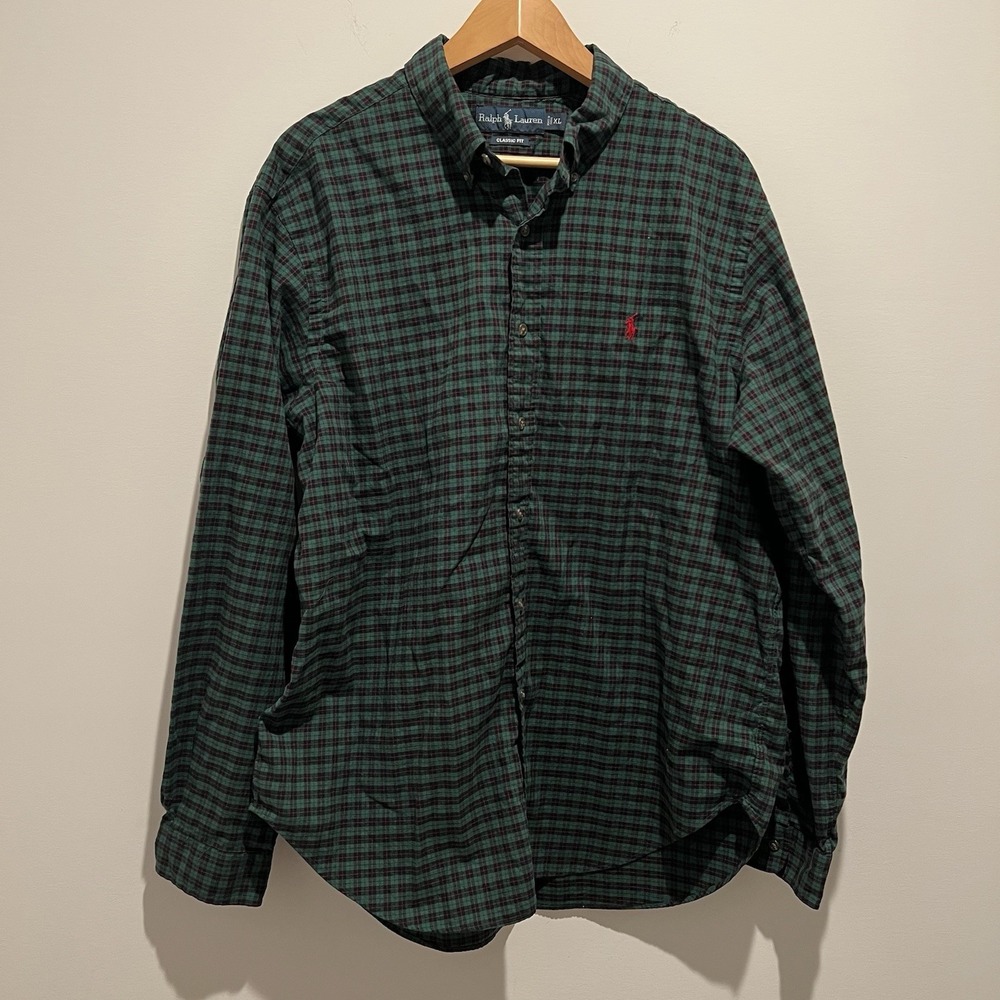 Ralph Lauren Classic Fit Plaid Button Down Shirt Men's XL Red Pony - Picture 2 of 6